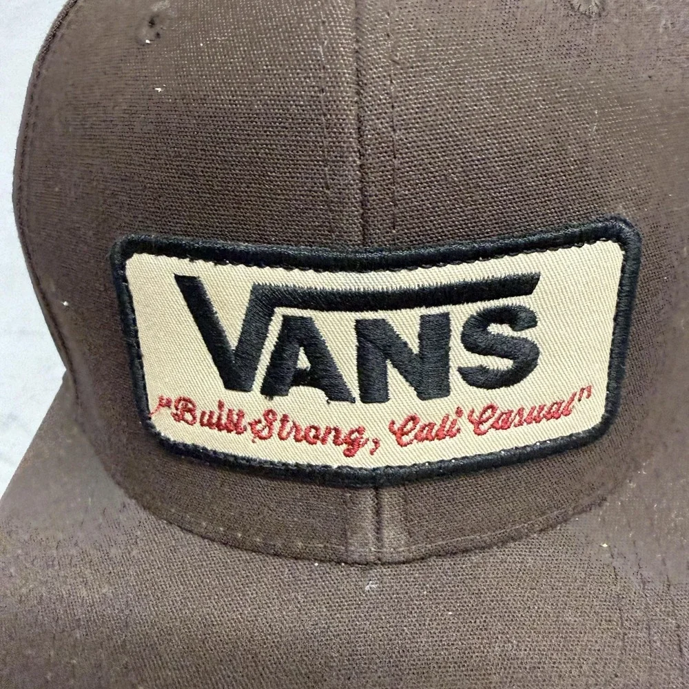 Vans Hat Cap Snap Back One Size Brown Twill Patch Built Strong Cali‎ Casual Mens